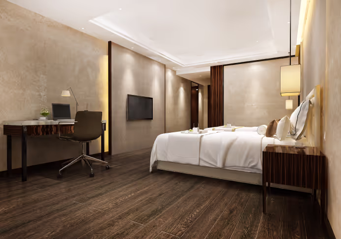 Hotel exterior at dusk